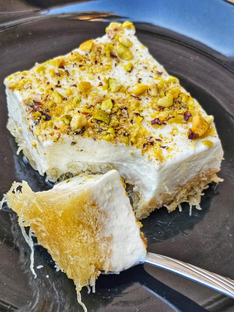 plate with lebanese milk pudding flavoured with mastic